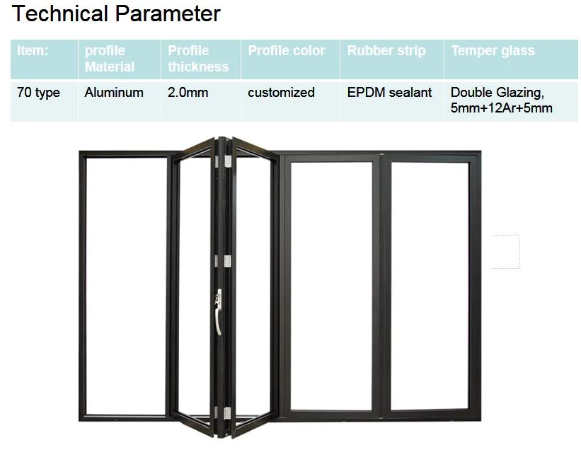 Aluminum Glass Patio Exterior Bifold Doors Double Glazing Bi Folding Door for Store