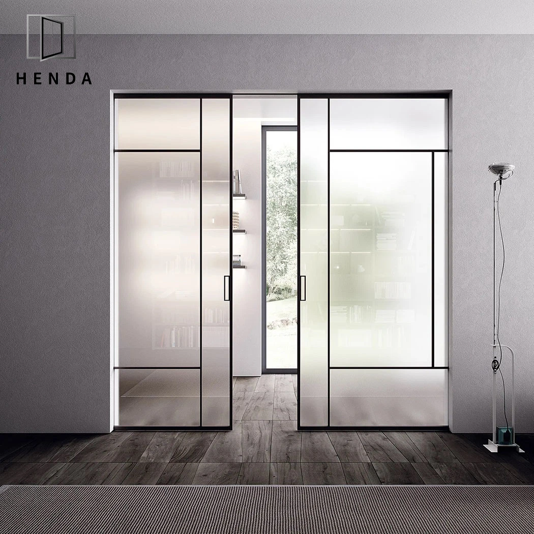 Factory Direct Modern Design Aluminium/Aluminum/Solid Wood Double Tempered Glass Interior Iron New Steel Pocket Sliding Shower Barn Hanging Door