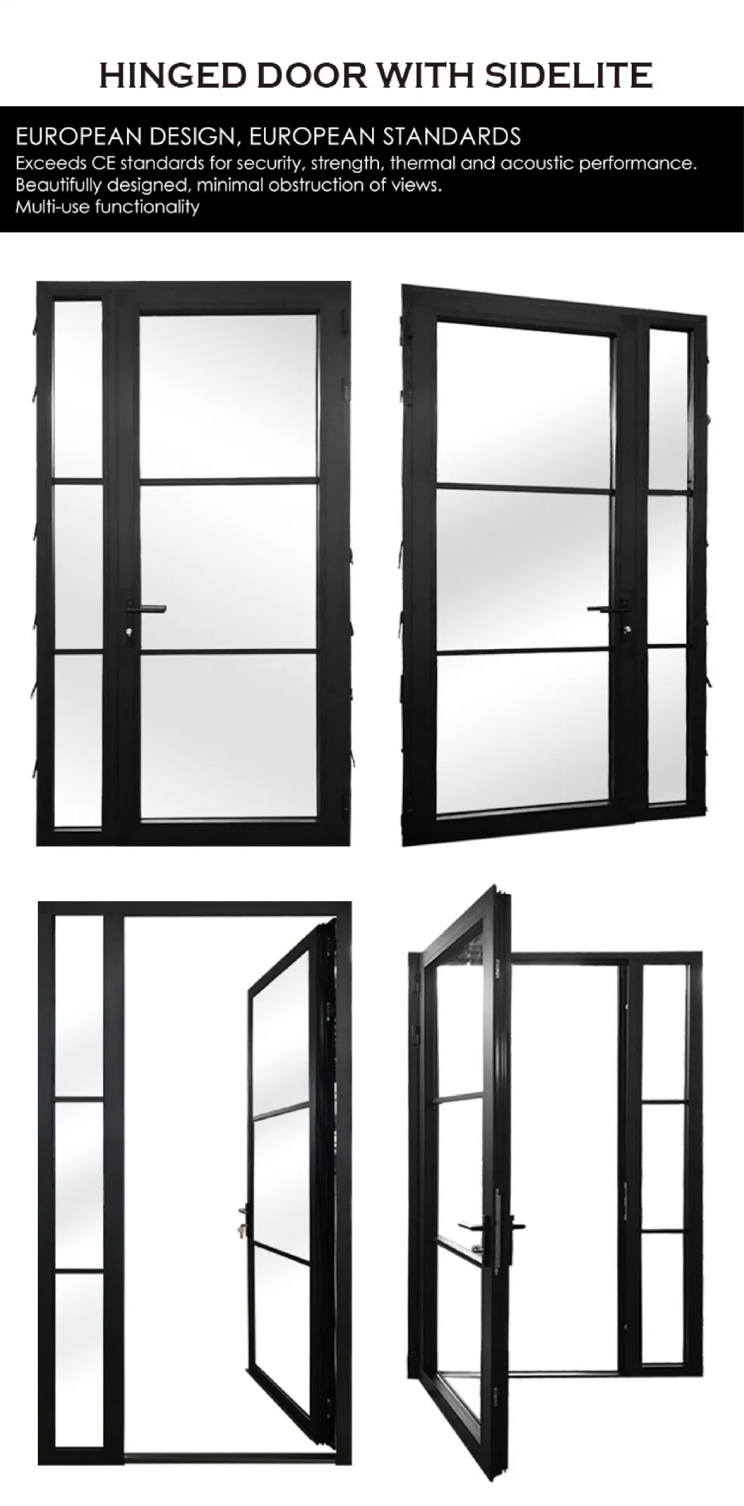 Modern Design Commercial Custom Made Double Toughened Low-E Glass Interior French High Quality Metal Aluminum Entry Doors