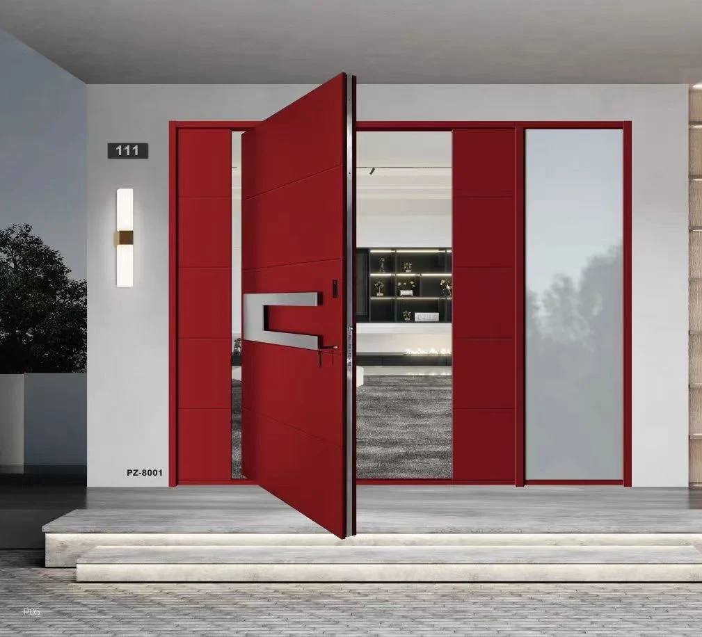 Luxury Villa Entrance Security Pivot Door Modern Porta Front Entry Exterior Aluminum Pivot Door with Glass Sidelight