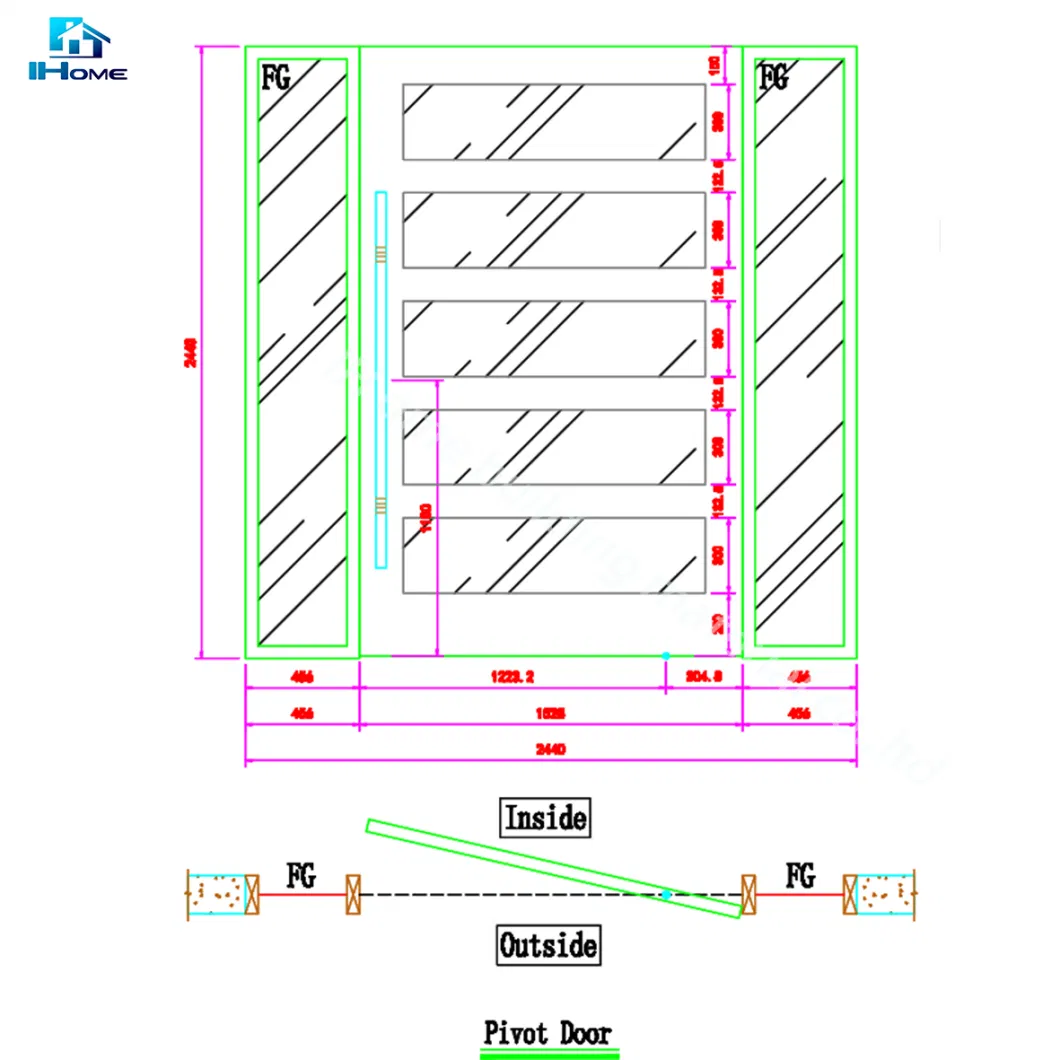 Wood Design Glass Entrance Exterior Sidelights Pivot Door