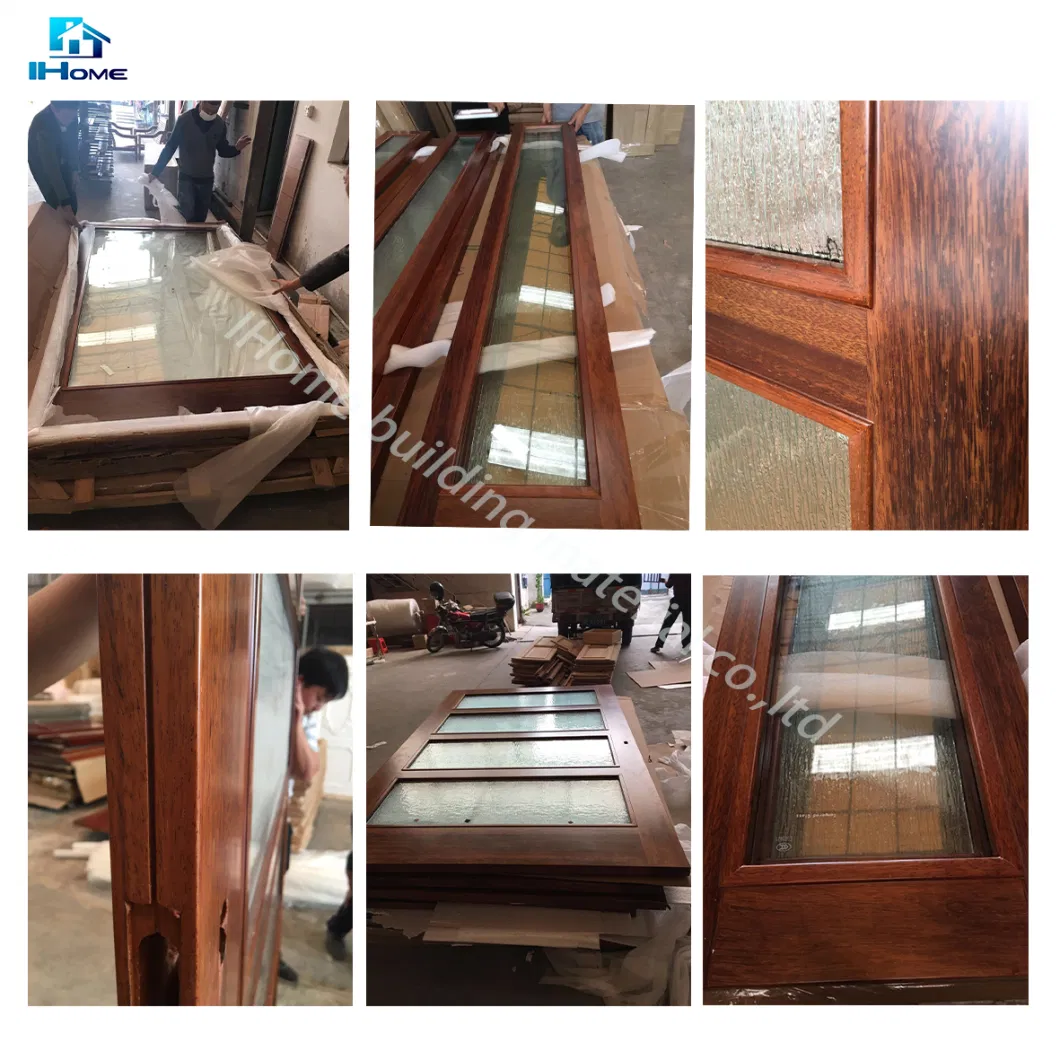 Front Entry Solid Wood Glass Panels Pivot Door with Fixed Window Design