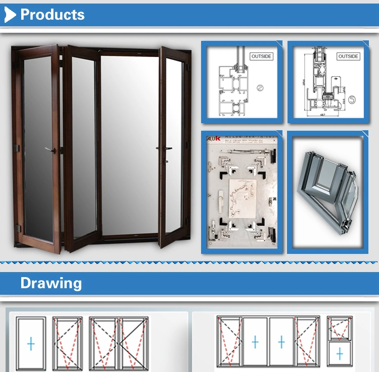 OEM Residential Exterior 4 Panel Reflective Single Glass Anodized Aluminum Frame Bifold Door for Patio