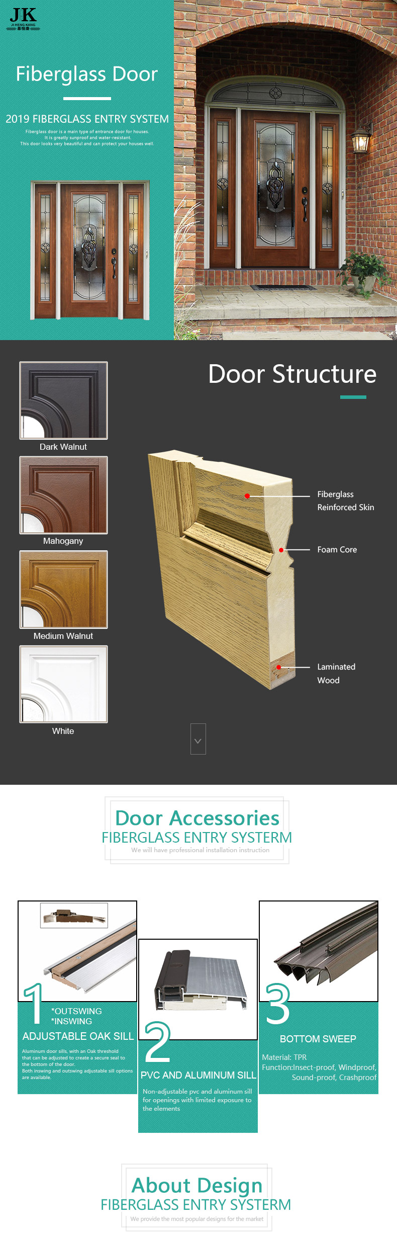 Jhk-Fd07-2 China Factory Craftsman Style Fiberglass Entry Door