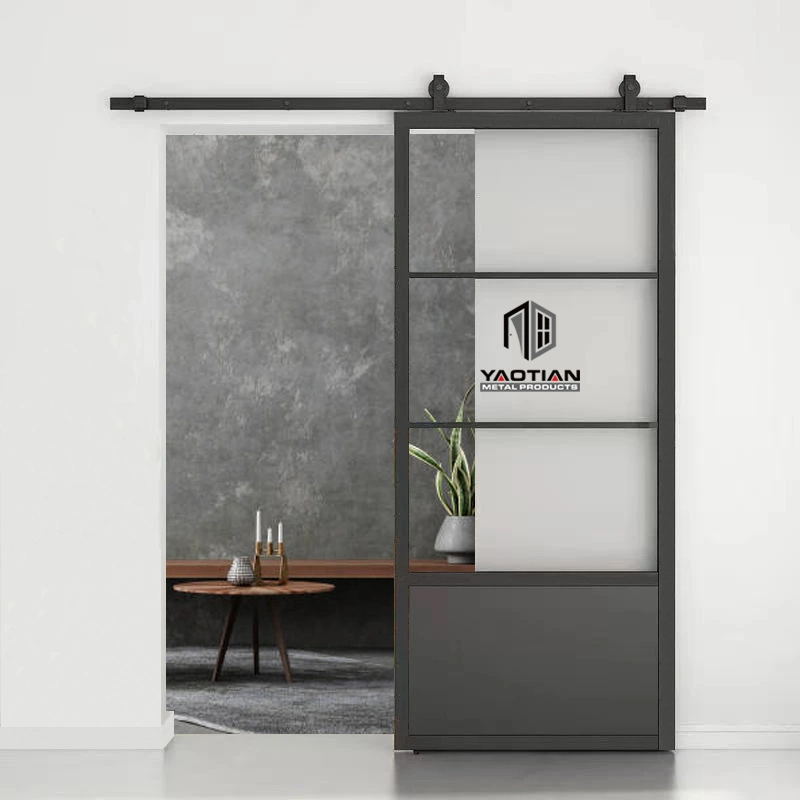 Black Steel Frame Interior Custom Size Sliding Entry Glass Door