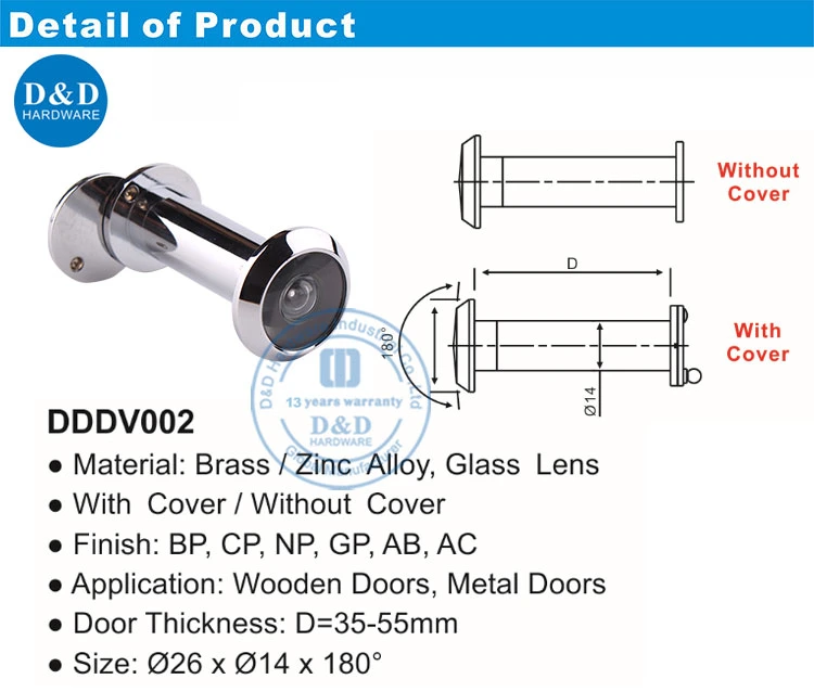 Hardware Accessories Large Security Glass Lens Gloss Chrome Wide Angle Front Door Eye Hole Peephole Door Viewer with Cover