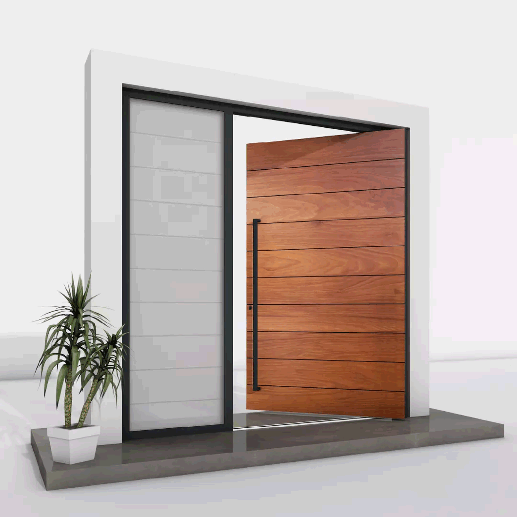 Cbmmart Main Exterior Door for House Simple Design Wooden Door with Sidelights Modern Solid Wood Pivot Entry Doors