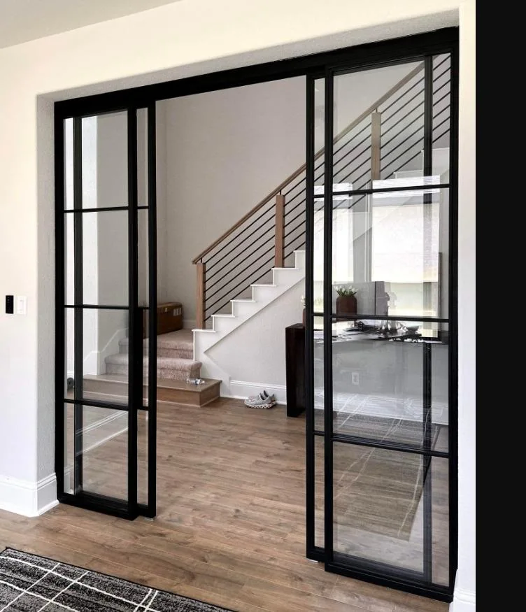 Sixinau New Design Custom House Luxury Villa Interior Exterior Entrance Metal Steel Structure Stainless Steel Modern Sleek Sliding Door