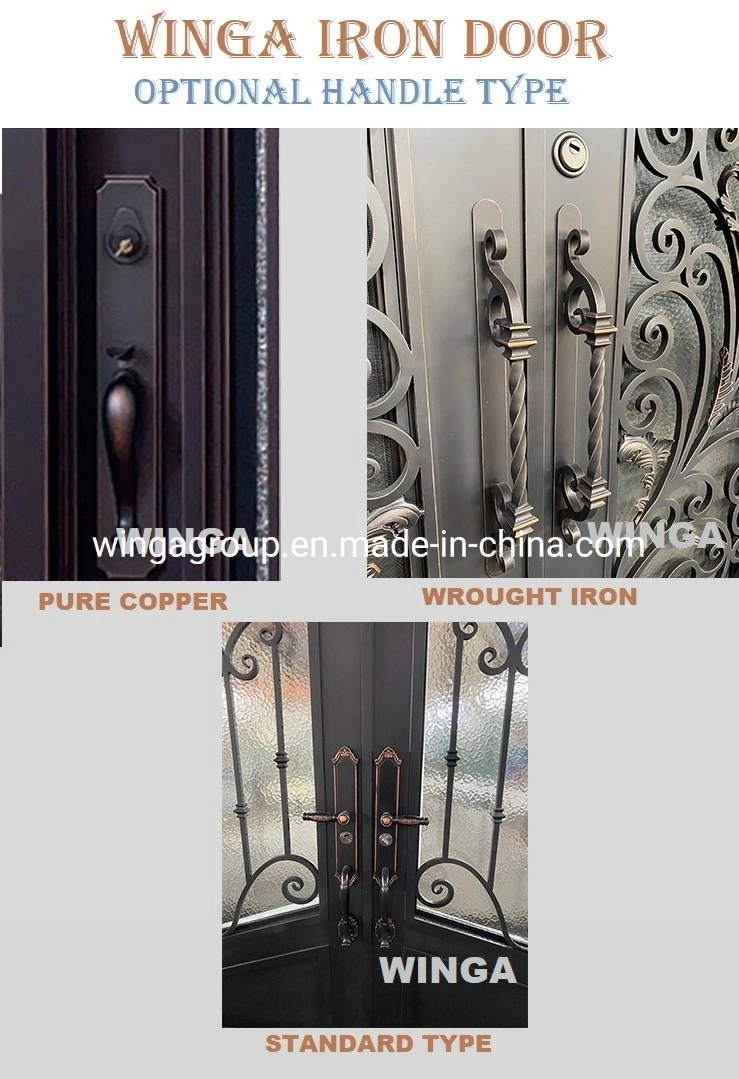 Bronze Color Main Gate Design for Custom Front Entry Double Iron Front Steel Metal Security Metal Glass Door for House Building Material with Quality Lock