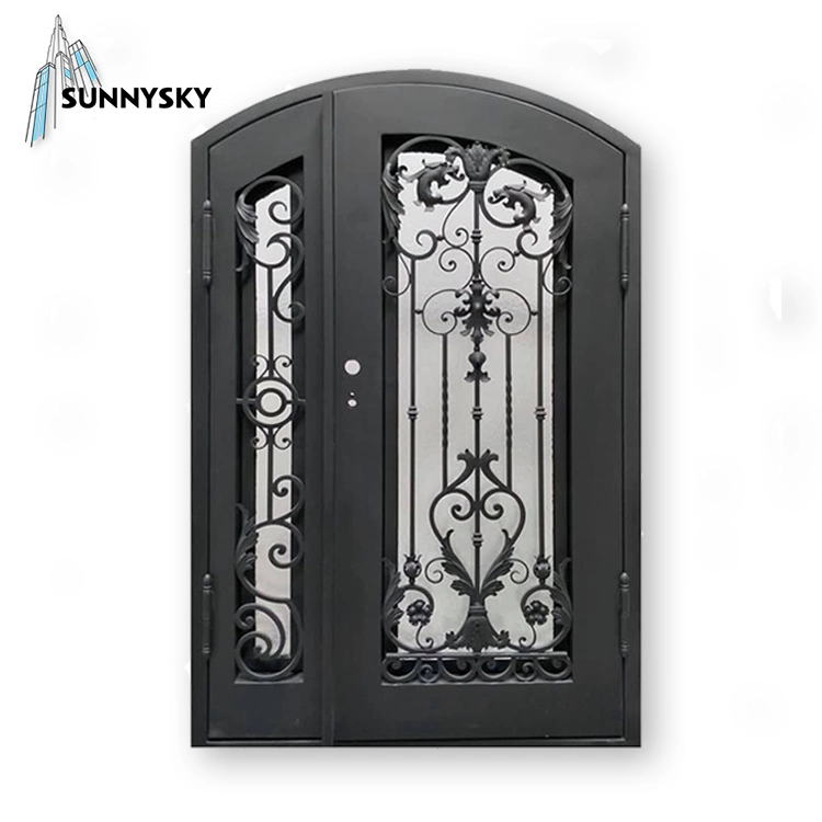 Galvanized Cast Iron Entry Door Design Entrance Security Wrought Iron Door with Glass for Residential House