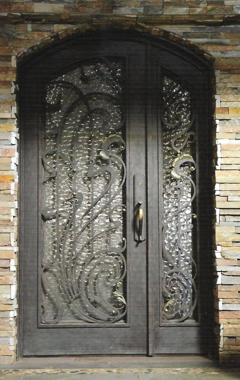 Single Iron Front Door with Side Lights on Both Sides