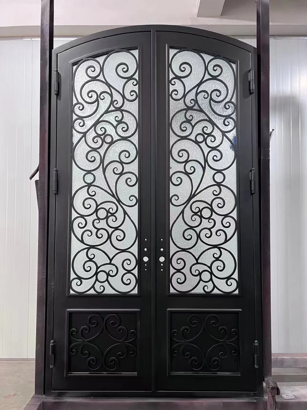 Single Iron Front Door with Side Lights on Both Sides