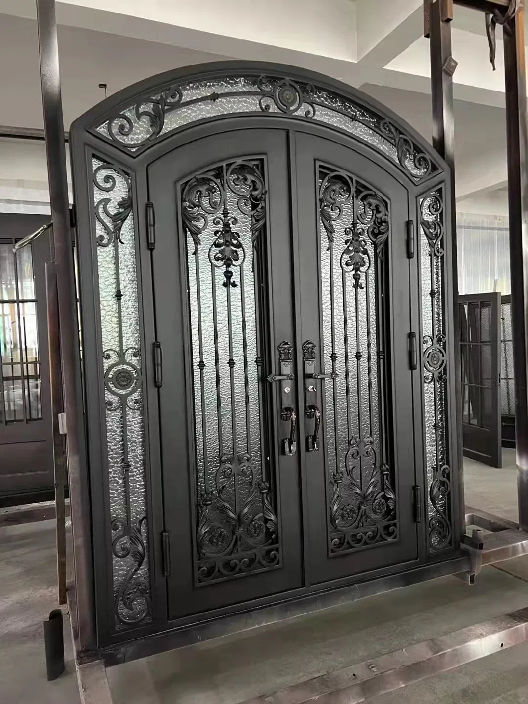 Hot Selling Latest Style Single Door Designs Modern Main Front Entry Door Wrought Iron Entrance Door with Side Window