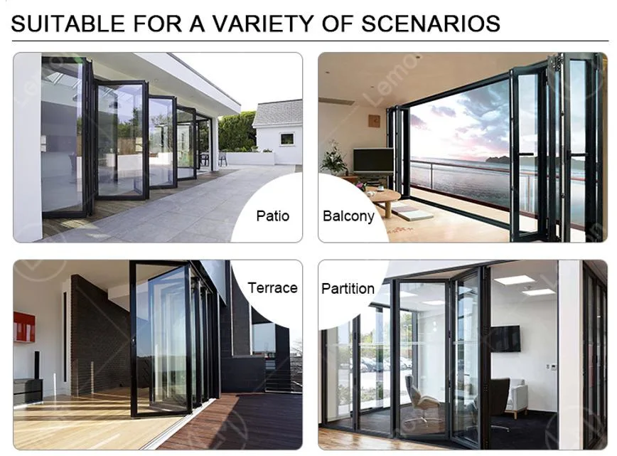 Aluminum Glass Patio Exterior Bifold Doors Double Glazing Bi Folding Door for Store