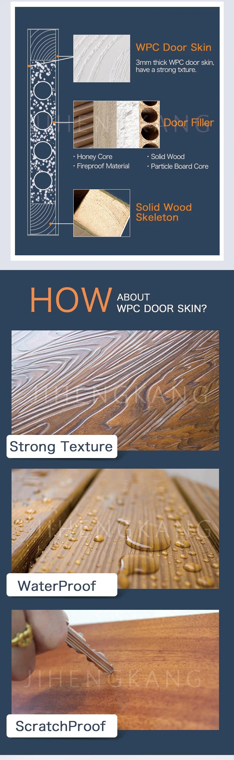 Jhk Arched Wooden Bathroom Solid Wood Core Interior WPC Door