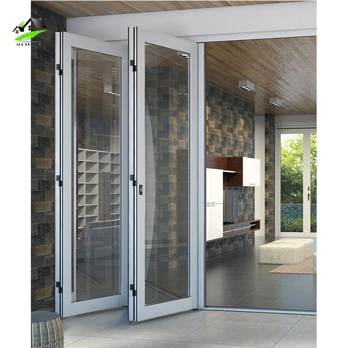 Store Front White Aluminum Framed French Outdoor Screen Sliding Folding Door Exterior Double Lowe Glass Accordion Folding Doors From China