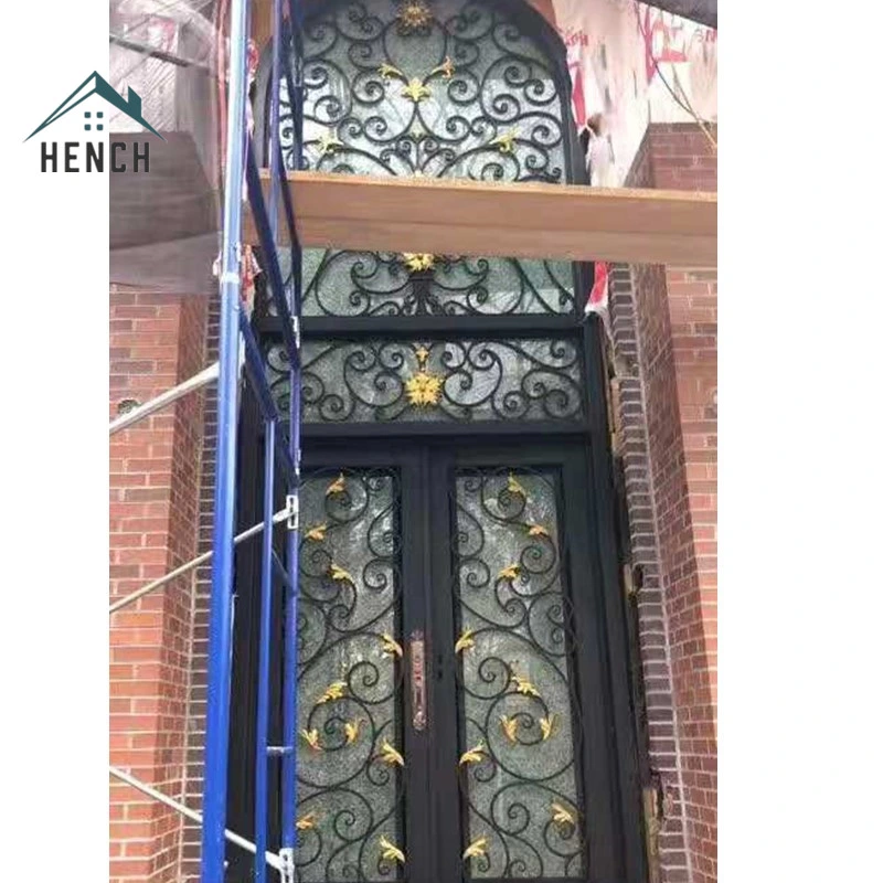 Home Villa Wrought Iron Entry Double Front Doors China manufacturers Hc-ID14