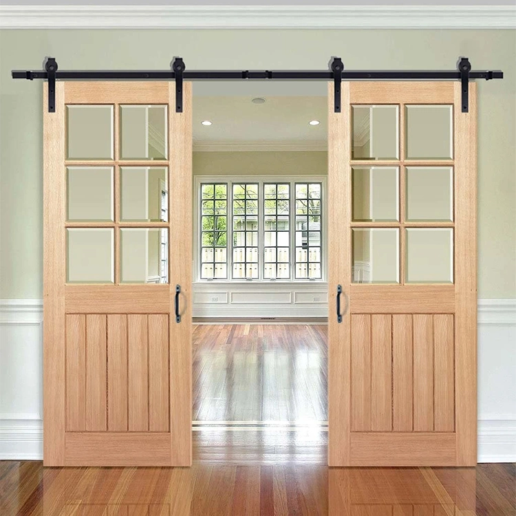 Modern Home Indoor Room Barn Style French Wood Door with Glass