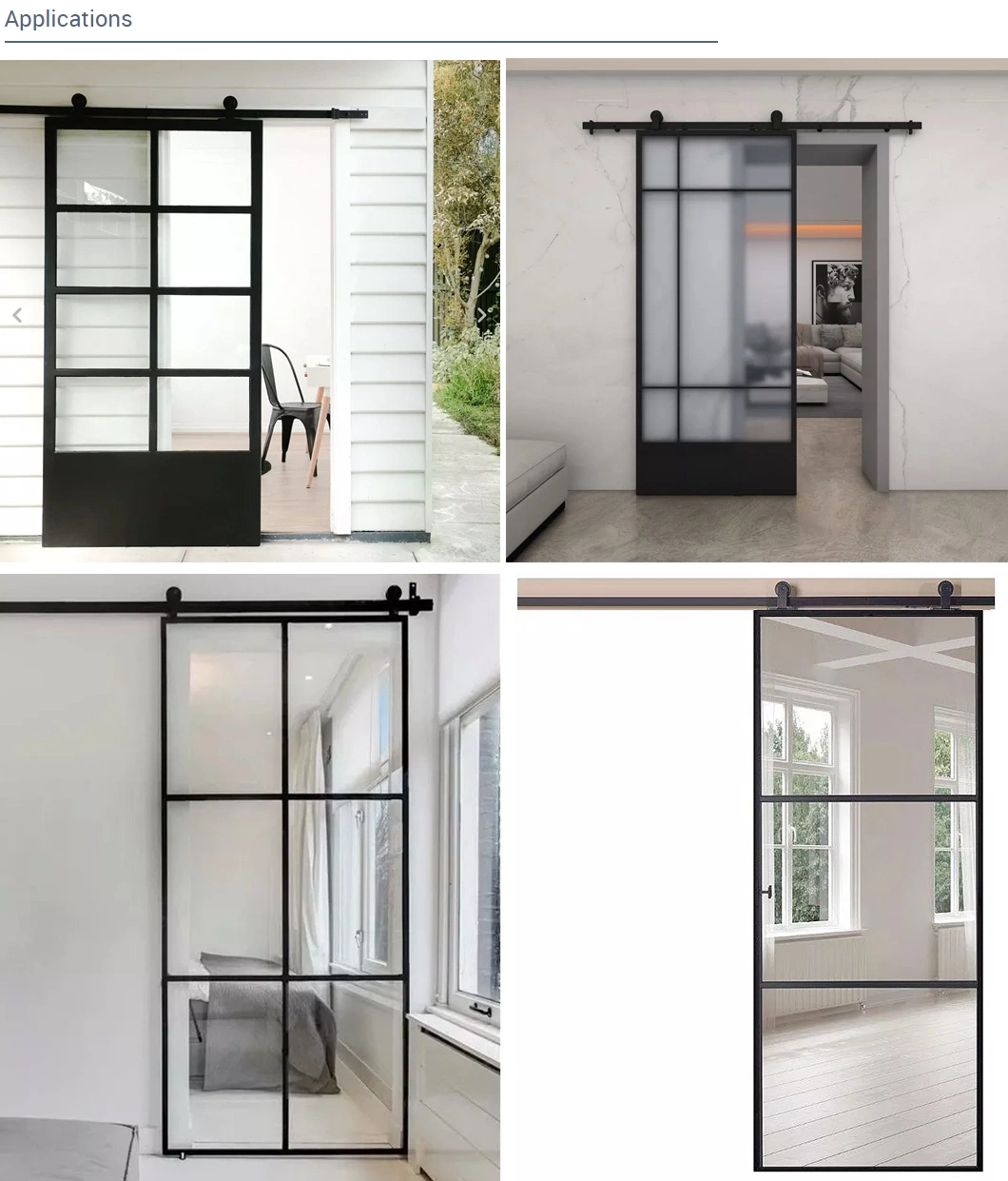 Bathroom Partition Door Custom Frosted Glass Interior Door with Black Steel Aluminum Framesteel Sliding French Barn Door