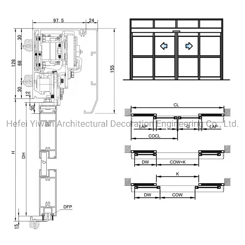 Custom Sound Proof Aluminium Tempered Glass Entry Sensor Detector Automatic Sliding Door