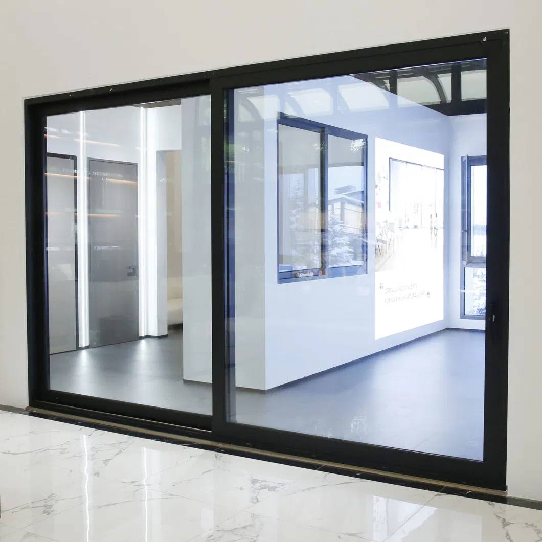 Sixinalu Modern Design Black Aluminium Panoramic Sliding Door Tempered Glass Hanging Door Interior Living Room Iron Barn Door Aluminum Glass Sliding Door