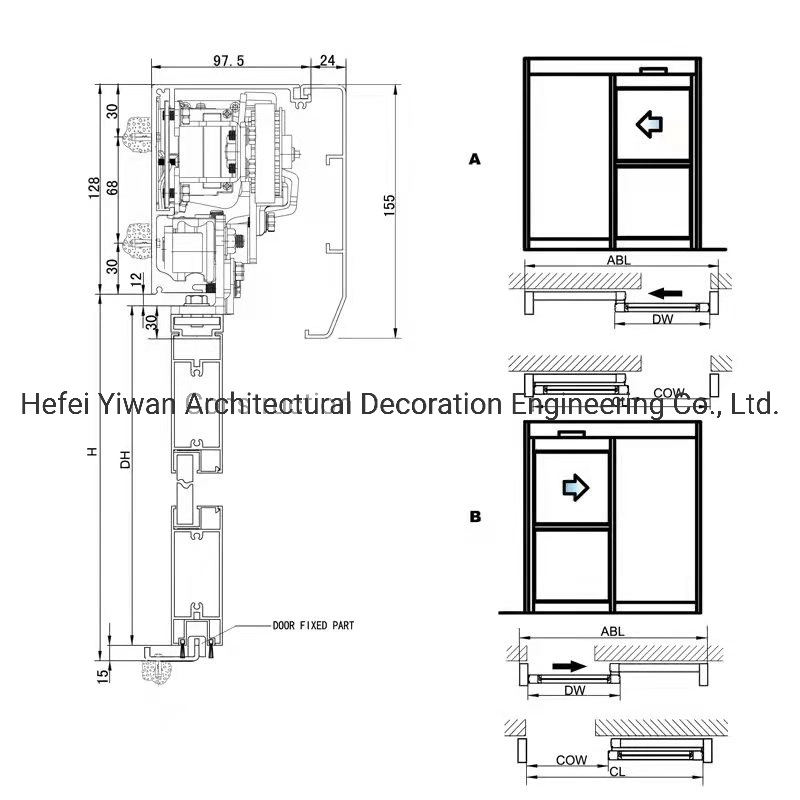 High Quality Industrial Hotel Interior Commercial Auto Automatic Operators Aluminium Glass Sliding Door