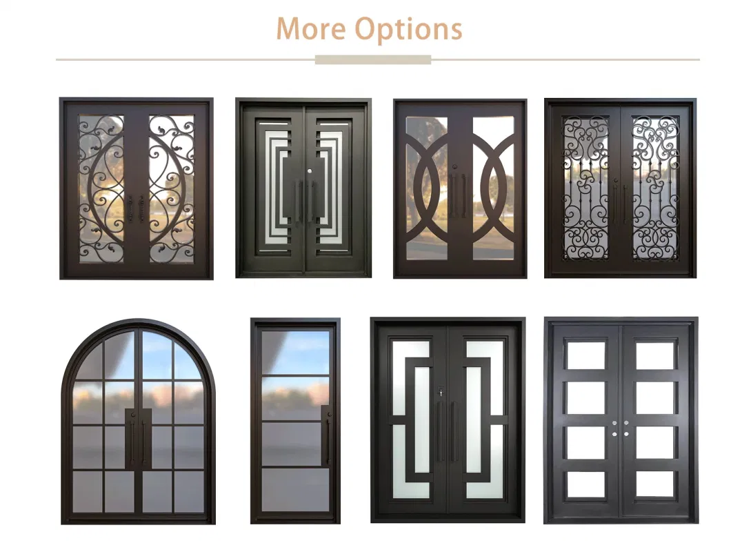 Modern Iron Window Exterior Front Wrought Iron Frame Glass Entrance Door