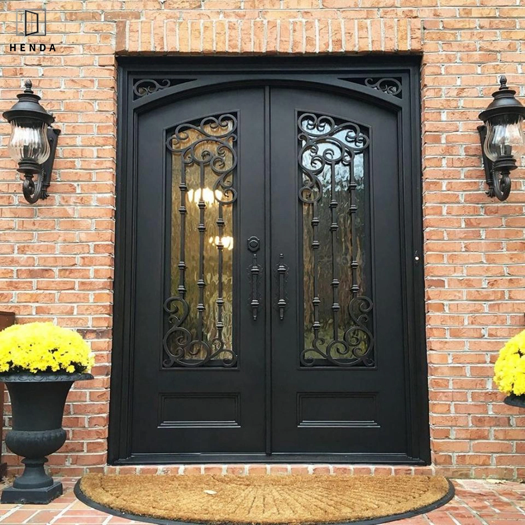 Wholesale Metal Security Entrance Front Glass Single Double Wrought Iron Main Gate Metal Grill Design Wrought Interior Exterior New Iron Single Steel Doors Door