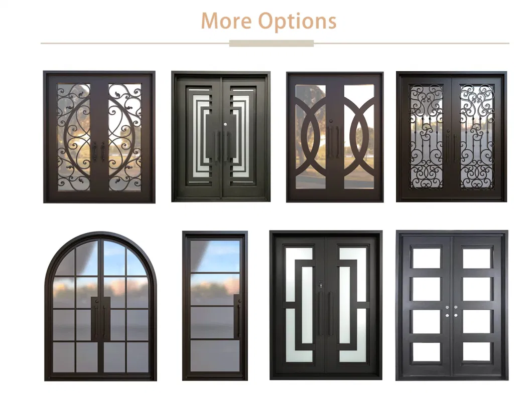 Modern Iron Xterior Front Wrought Iron Frame Entrance Door with Glass Window