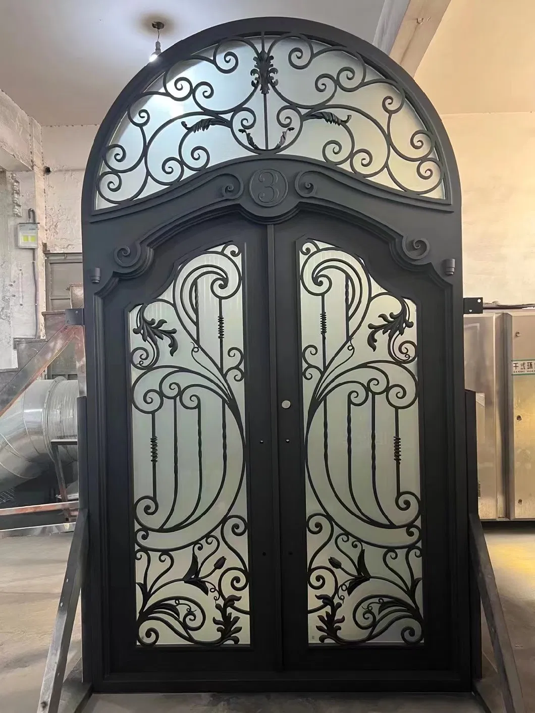 Luxury Design Round Arched Interior Exterior Front Double Glass Wrought Iron Doors Prices for Villa Home