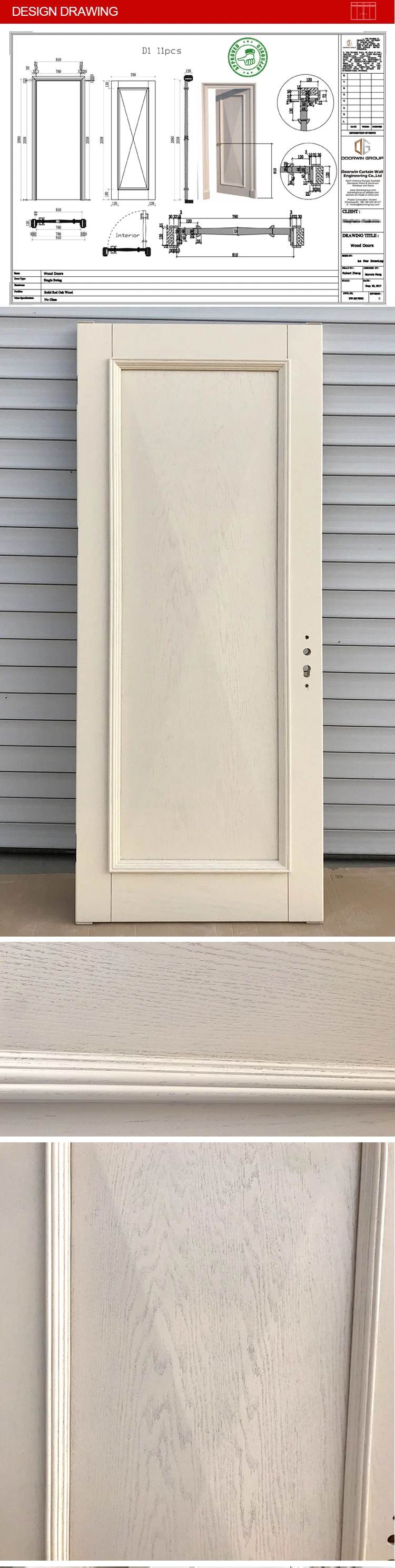 White Color Oak Wood Interior Raised Panel Door