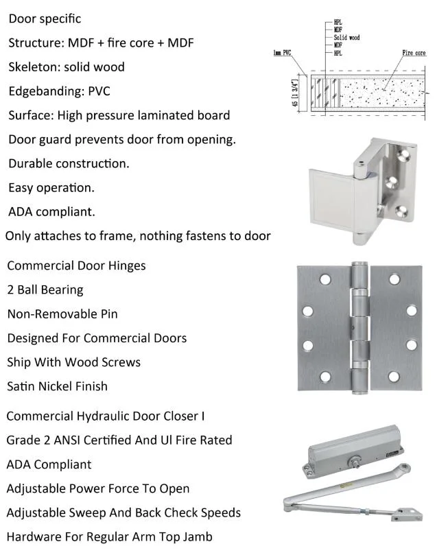 Custom 20 45 60 90 Min Fireproof Door UL Listed Security Commercial Hotel Fire Rated Wooden Door for Interior Guest Room