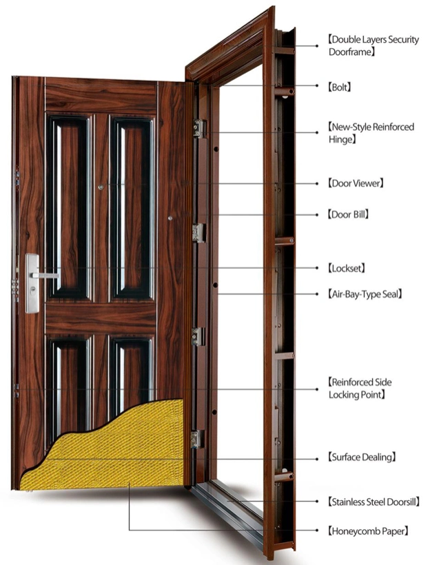 Grey Wooden Color Apartment Villa Front Residencial Steel Door