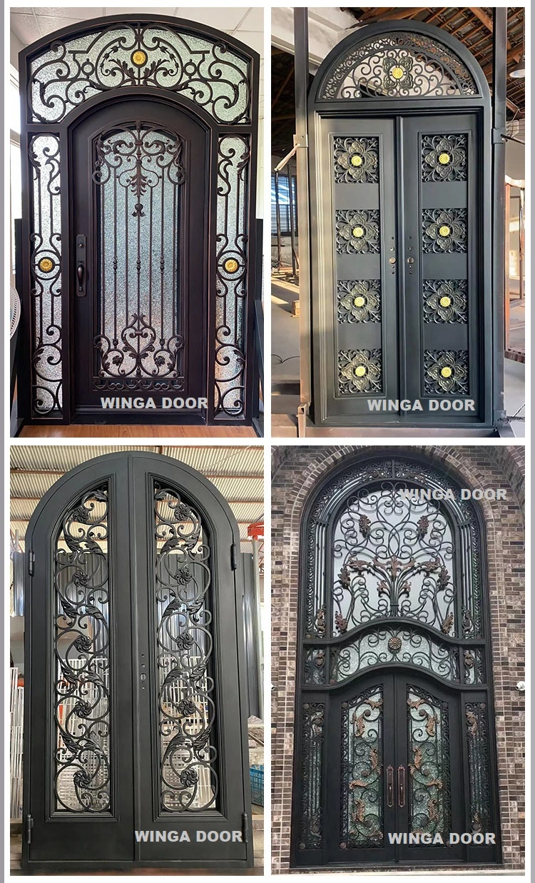 Villa Main Entrance Doors Wrought Iron Glass Steel Swing Graphic Design Wrought Iron Entry Door Modern Fiberglass Exterior Metal Door