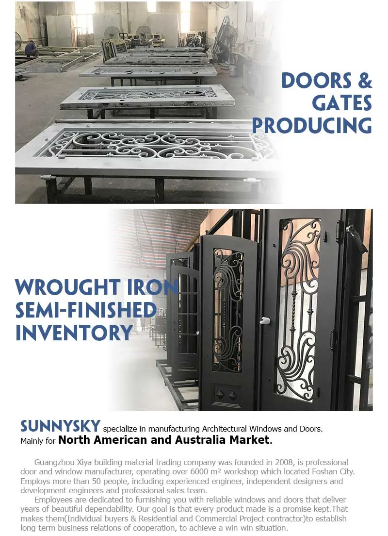 Galvanized Cast Iron Entry Door Design Entrance Security Wrought Iron Door with Glass for Residential House