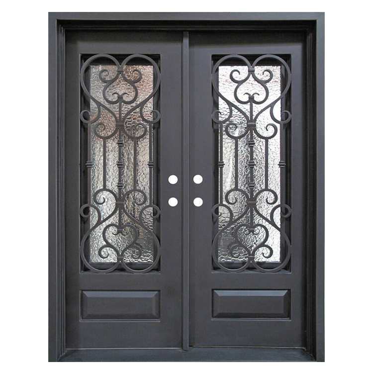 Economic Factory Price Exterior Front Entrance Security Wrought Iron Double Glass Doors/Wholesale Metal Steel Entry Door