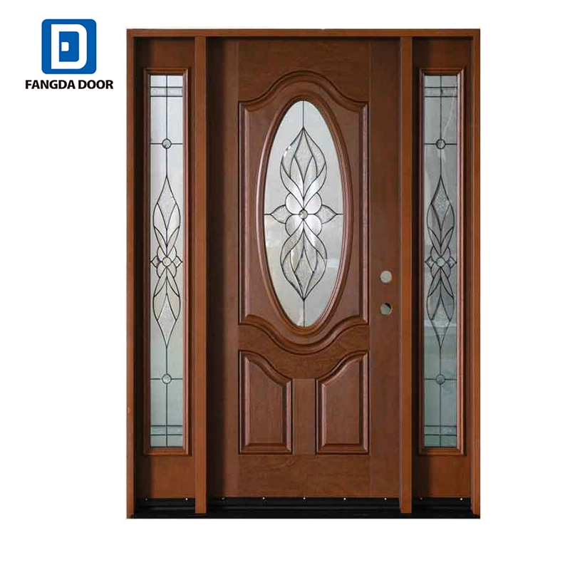 Fangda Oval Glass Insert Fiberglass Entry Doors with Sidelights
