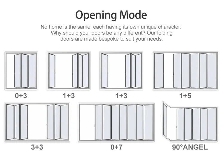 Interior Luxury Custom Modern Design PVC Aluminum Folding Glass Bifold Door