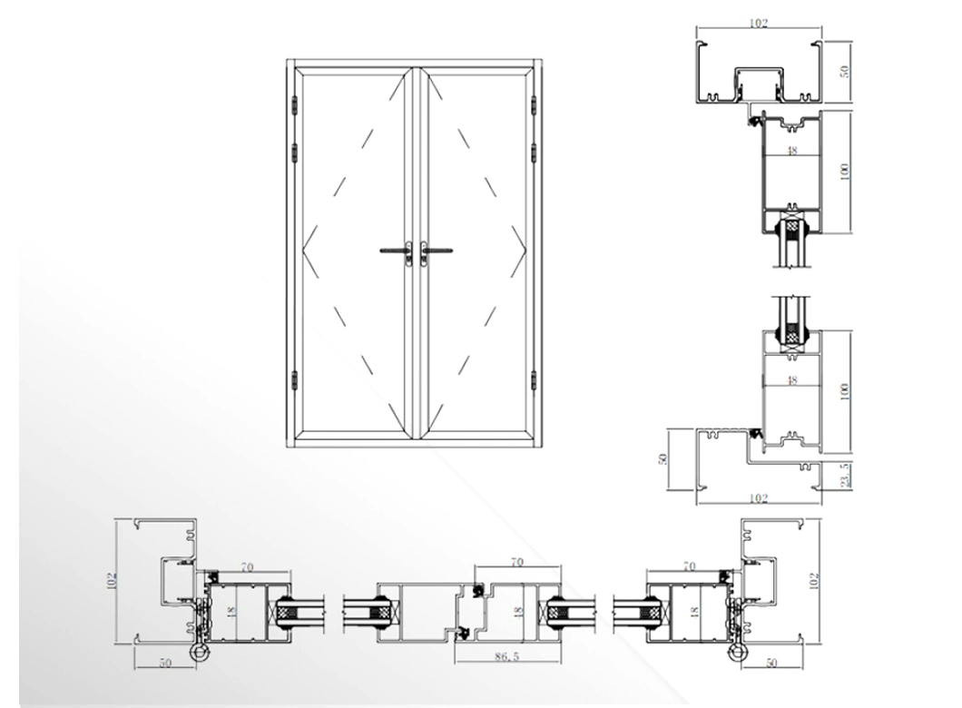 Home Modern Nordic Design Indoor Aluminium French Casement Swing Glass Door