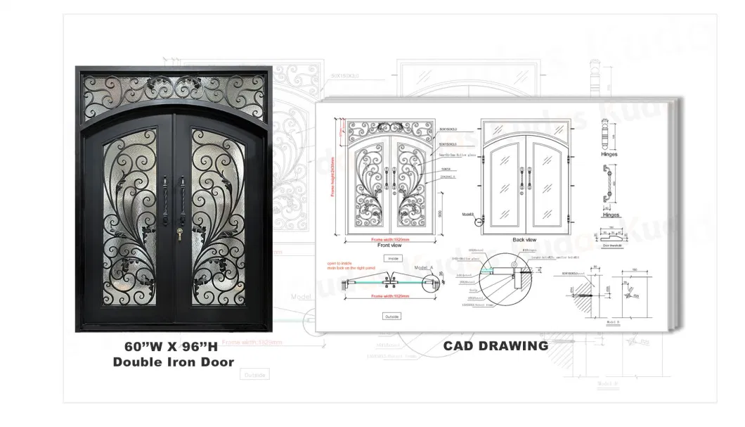 Modern Iron Window Exterior Front Wrought Iron Frame Glass Entrance Door