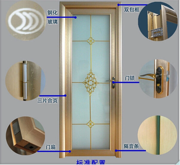 Factory Custom Steel Look Slim Interior Aluminum Frosted Bedroom Doors (EA-2055)