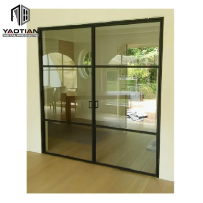 Puerta exterior de cristal de color negro moderna reforzada a medida