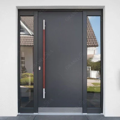 Veteado Blanco personalizado exterior de lujo Villa moderna entrada frontal de acero inoxidable puerta de entrada de pivote para la casa