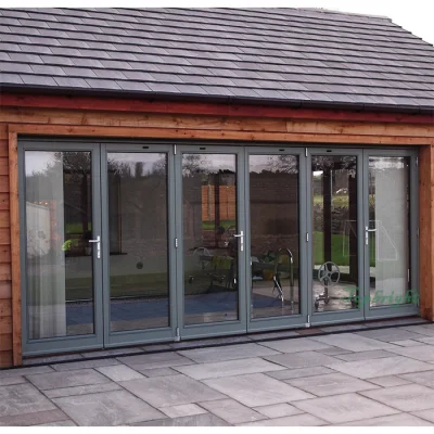 Insonorización de estilo europeo salto térmico de la puerta de plegado de Bi de aluminio templado resistente a huracanes Low-E de plegado de Vidrio Las puertas de patio exterior de la puerta de casa