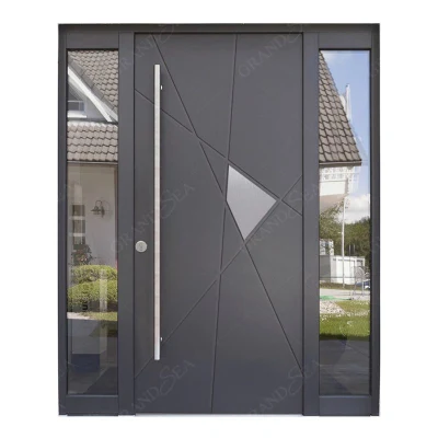 Veteado Blanco personalizado exterior de lujo Villa moderna entrada frontal de acero inoxidable puerta de entrada de pivote para la casa