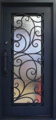 Venta en caliente Single 3ft diseños de metal de hierro forjado frente Single Puerta de entrada con ventana lateral exterior exterior exterior Acero de seguridad Puerta de entrada metálica