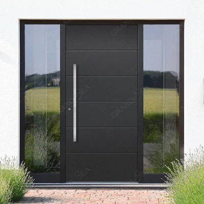 Veteado Blanco personalizado exterior de lujo Villa moderna entrada frontal de acero inoxidable puerta de entrada de pivote para la casa
