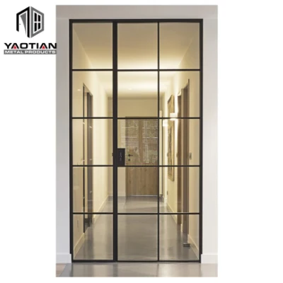 Puerta exterior de cristal de color negro moderna reforzada a medida