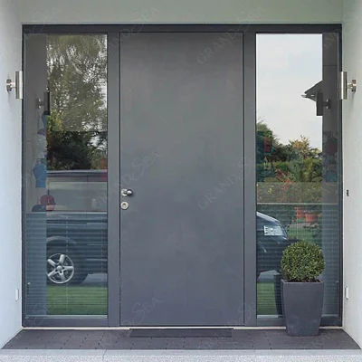 Veteado Blanco personalizado exterior de lujo Villa moderna entrada frontal de acero inoxidable puerta de entrada de pivote para la casa