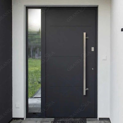 Veteado Blanco personalizado exterior de lujo Villa moderna entrada frontal de acero inoxidable puerta de entrada de pivote para la casa